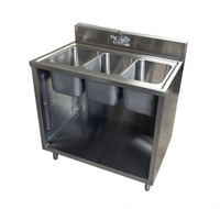 36 Inch x 24 Inch Open Front Three Compartment Stainless Steel Sink Cabinet with Included Faucet