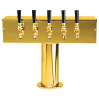Micro Matic USA T-Style Countertop Air-Cooled 5-Faucet Draft Beer Tower, PVD Brass Finish