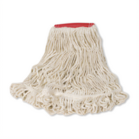 Rubbermaid Commercial Super Stitch Large Looped-End Mop Head, 4-Ply Cotton/Synthetic Blend, White, 5-Inch Headband