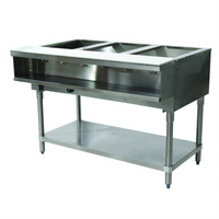 Advance Tabco Triumph Supreme 3-Well Natural Gas Water Bath Hot Food Table with Cutting Board and Undershelf