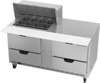 Beverage-Air Two-Section Mega Top Refrigerated Prep Table with 4 Drawers, 12-Pan Top, 60-Inch