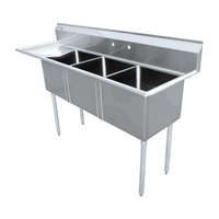 Commercial 3-Compartment Pot Sink with Left-Hand Drainboard, 304 Stainless Steel