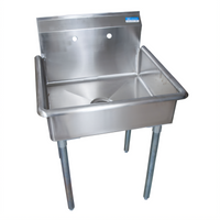 BK Resources 1-Compartment Stainless Steel Utility Sink with 9-Inch Backsplash and Galvanized Legs
