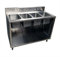4-Compartment Stainless Steel Sink Cabinet, Open Front, 48 x 24 Inches