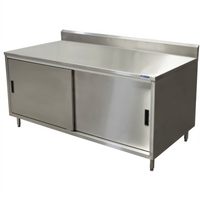 72 Inch x 30 Inch Stainless Steel Chef Table with Cabinet Base, Sliding Doors, and 5 Inch Backsplash