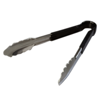 Spectrum 9-1/2 Inch Stainless Steel Utility Tongs with Black Dura-Kool Vinyl Handle