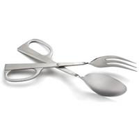 Omcan USA 10-Inch Stainless Steel Salad Scissor Tongs with Spoon and Fork Ends