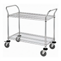 Quantum Chrome Plated Wire Utility Bus Cart with 2 Shelves, 36 x 18 Inches