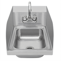 Space Saver Wall-Mount 304 Stainless Steel Hand Sink with Gooseneck Faucet, Side Splashes and Basket Drain, 13 x 19 Inch