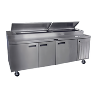 Delfield 91-Inch Three-Section Refrigerated Pizza Prep Table with 11 Third-Size Pan Capacity