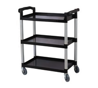 Serv-Ware Black 3-Shelf Plastic Bus Cart with 4-Inch Casters
