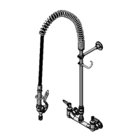 T&S Brass EasyInstall 8-Inch Wall-Mount Pre-Rinse Filler Unit with 44-Inch Stainless Steel Hose, Vacuum Breaker, and 2.2 GPM Spray Valve