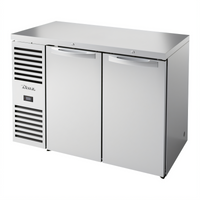 True Premier Bar Two-Section 48-Inch Refrigerated Back Bar Cooler with Solid Hinged Locking Doors, Stainless Steel