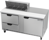 Beverage-Air 60-Inch Two-Section Sandwich Top Refrigerated Prep Table with 8-Pan Top, 1 Door, and 2 Drawers