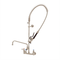 EverSteel 8-Inch Wall Mount Pre-Rinse Mixing Faucet with Add-On Faucet, 12-Inch Swing Nozzle and Blue Spray Valve