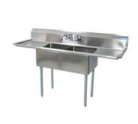 BK Resources 68-Inch Two-Compartment Stainless Steel Sink with Left and Right Drainboards