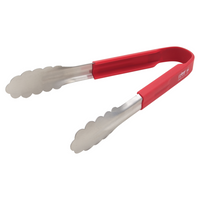 Winco Prime 9-Inch Red Silicone Utility Tongs with Stainless Steel Construction