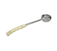 Admiral Craft 3 oz Perforated One-Piece Stainless Steel Portion Control Ladle with Beige Plastic Handle