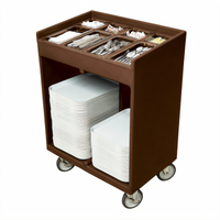 Cambro Tray & Silverware Cart with 8 Compartments, Pans and Vinyl Cover, Dark Brown