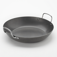 American Metalcraft Black Steel Round Paella Pan with Handles, 126 oz., 12 5/8 Inch Dia.