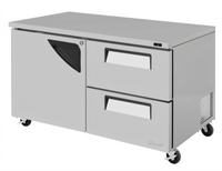 Turbo Air Super Deluxe Two-Section Undercounter Freezer with 1 Left-Hinged Door and 2 Drawers, 17 Cu. Ft.