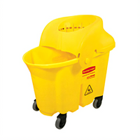 WaveBrake Institutional Mopping Combo, 35 Qt Bucket, One-Piece Funnel-Shaped Wringer, Yellow, for MRI Rooms