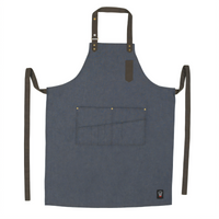 Winco Signature Chef Full-Length Blue Bib Apron with 8 Waist Pockets and Pen Pocket