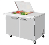 Turbo Air PRO Series 48-Inch 2-Door Sandwich/Salad Mega Prep Table with Flat Clear Lid, 12-Pan Capacity