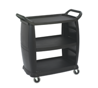Carlisle 36 x 18 Inch 3-Shelf Black Polypropylene Bussing Cart