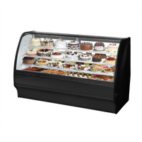 True 77-1/4 Inch Curved Glass Refrigerated Bakery Display Case, Self-Contained, Black Exterior/White Interior