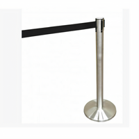 Omcan USA Retractable Black Belt Crowd Control Stanchion with Stainless Steel Stand and Portable Base