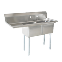Omcan USA 2-Compartment Pot Sink with Left-Hand Drainboard, 18 x 18 x 11 Inch Bowls