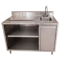 BK Resources 72 Inch x 30 Inch Enclosed Cabinet Base Stainless Steel Beverage Table with Right Sink and Urn Trough