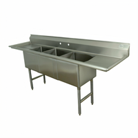 Advance Tabco 3-Compartment Fabricated Sink with Left and Right Drainboards, 20 x 30 x 14 Inch Bowls