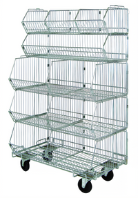 Mobile Stacking Basket System with 5 Baskets, 36W x 20D x 60H, Chrome Plated Finish