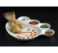 American Metalcraft Porcelain Divided Impression Plate with Built-In Sauce Cups