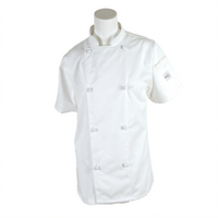 Genesis Women's Short Sleeve Chef Jacket with Cloth Knot Buttons, White, 3X