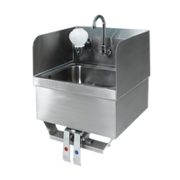 Wall-Mount Stainless Steel Hand Wash Sink with Knee Pedal Valves, Faucet, Soap Dispenser and Side Splashes