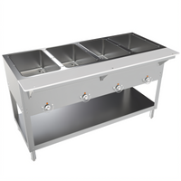 BK Resources 4-Pan Full-Size Electric Open Well Steam Table with Cutting Board Shelf and Undershelf