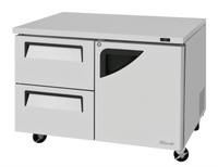 Turbo Air Super Deluxe 48-1/4-Inch Two-Section Undercounter Refrigerator with Drawers and Right-Hinged Door