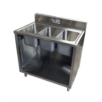 BK Resources 3-Compartment Stainless Steel Sink Cabinet with Hinged Doors, 36 x 24 x 39-3/4 Inches