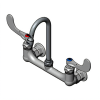 T&S Brass 8-Inch Wall Mount Double Pantry Mixing Faucet with 3-5/8-Inch Swivel Gooseneck and 1.5 GPM Aerator