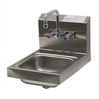 Advance Tabco 12-Inch Wide Wall-Mounted Hand Sink with 5-Inch Deep Bowl, Splash-Mounted Faucet, and Crumb Basket Drain