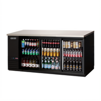 Everest Refrigeration Three-Section Back Bar Refrigerator, 89-1/4 Inch, 28 Cu. Ft., Self-Contained Side-Mounted, Glass Sliding Doors