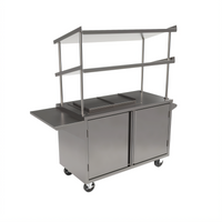 Stainless Steel Cabinet Base Serving Cart with Locking Doors and Two Slanted Overshelves, 24 x 48 Inches