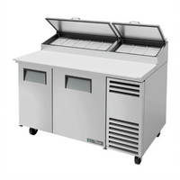 True 60-1/4-Inch 2-Section Pizza Prep Table with Self-Contained Side-Mounted Refrigeration