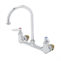 T&S Brass Low-Lead Commercial Wall-Mount Faucet with 5-3/4-Inch Swivel Gooseneck and 8-Inch Adjustable Centers