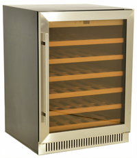 Omcan Vinovero 51-Bottle Single Zone Commercial Wine Cooler with Stainless Steel Framed Hinged Glass Door