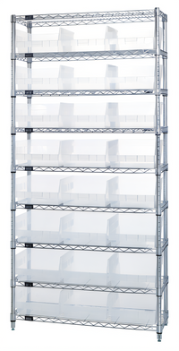 Quantum 36-Inch x 18-Inch x 74-Inch Chrome-Plated Bin Wire Shelving System with 9 Shelves and 24 Clear Bins