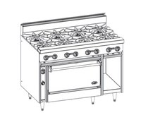 Jade Bistro 48-Inch Shallow-Depth Heavy-Duty Gas Range with 8 Open Burners and Cabinet Base